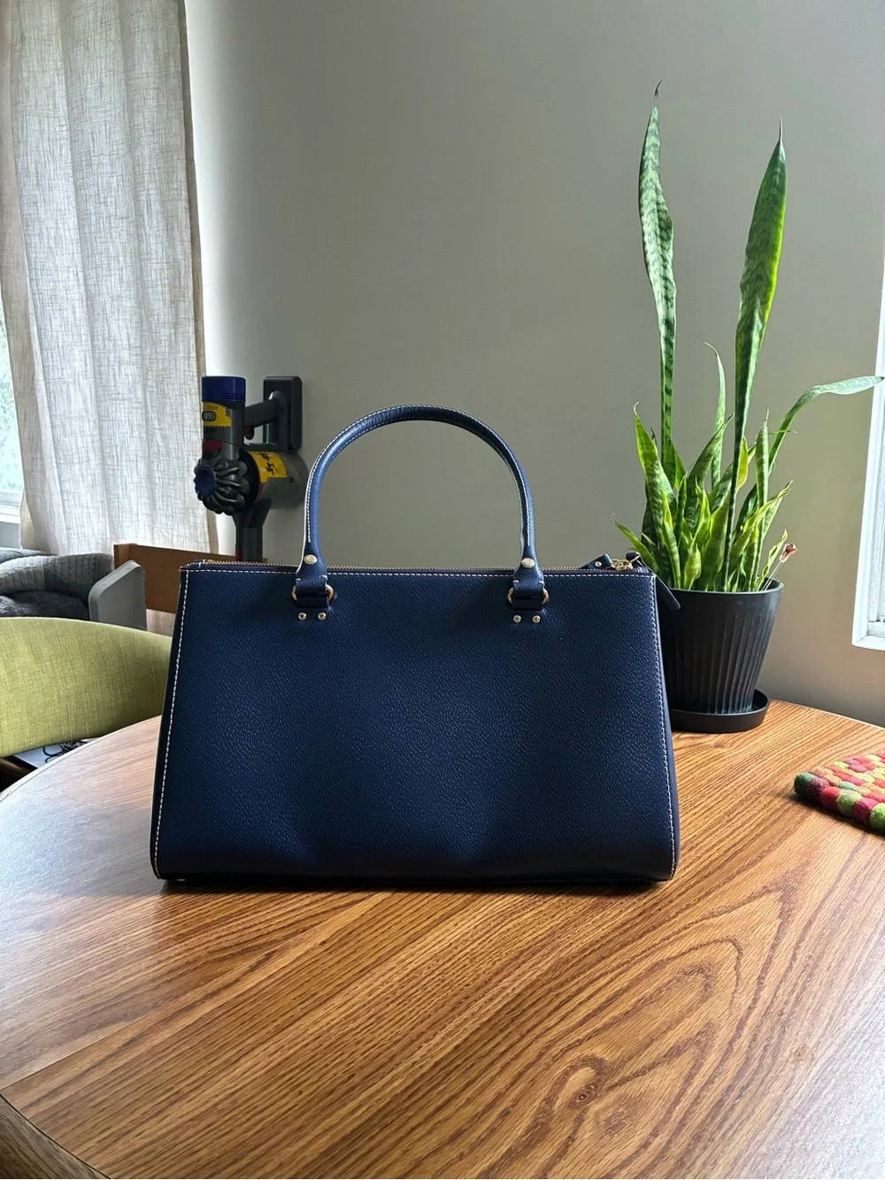Kate Spade Navy Leather Top-Handle Structured Bag